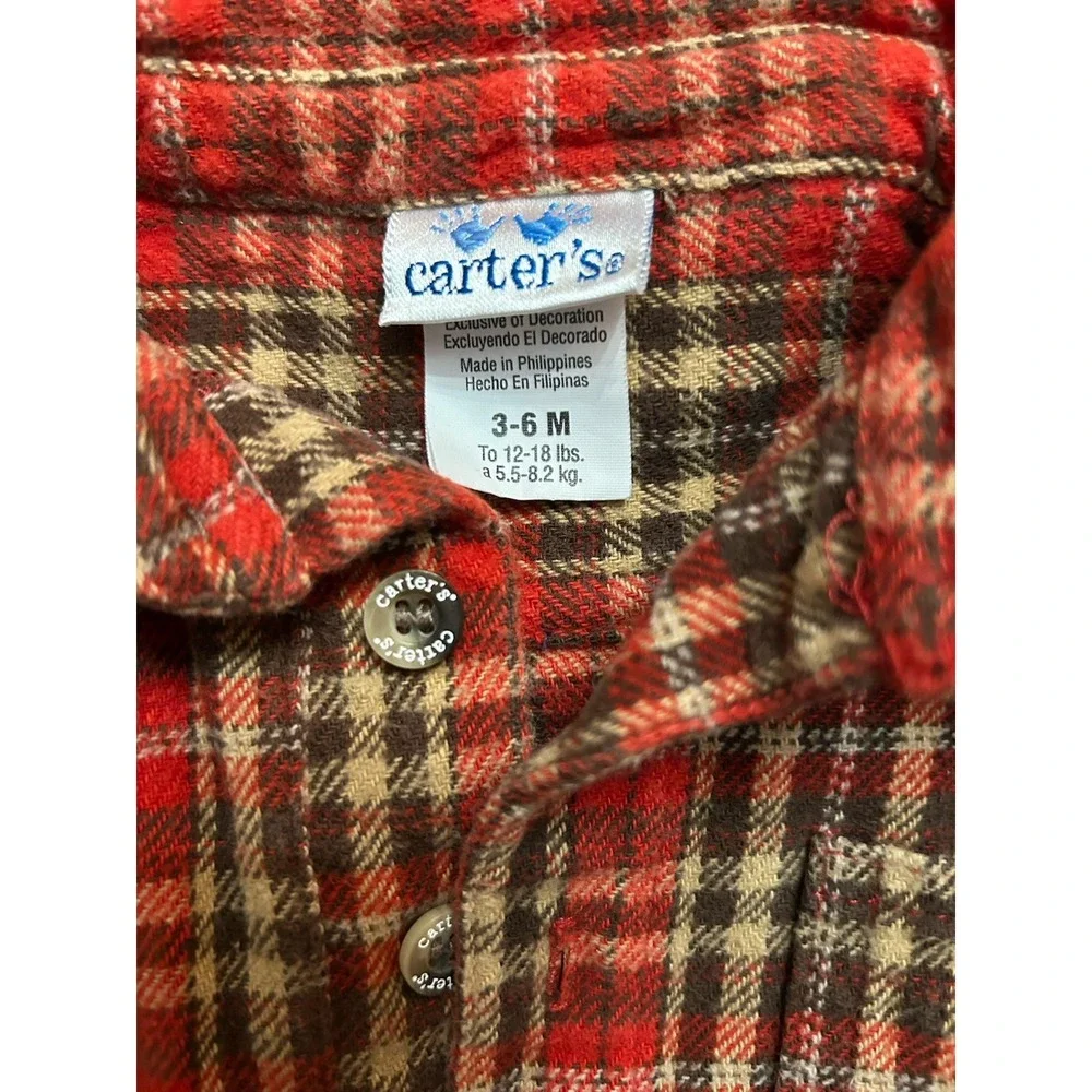 Vintage Carters 3-6 Months Baby Plaid Flannel Coverall Romper Fall Winter